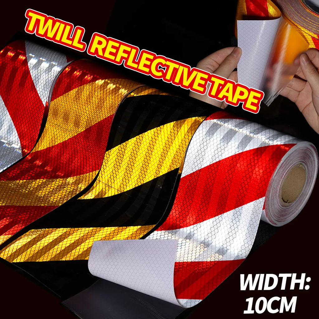 High Visibility Twill Reflective Tapes PET Material 10cmX1/3/5/10M Safety Warning Tapes Waterproof Self-adhesive For Cars DIY Qme