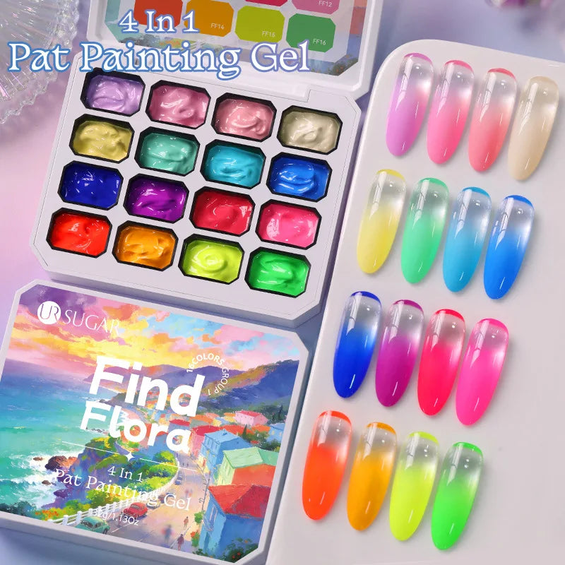 4 in 1 16 Color Nail Art Painting Gel Polish High Pigment Patting Gel for Gradient Ombre Blush Soak Off 3D Creative DIY Manicure Qme