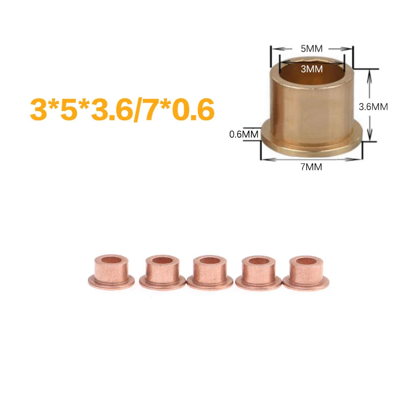 5Pcs Flanging Self-Lubricating Bearing Powder Metallurgy Oil Copper Bushing Guide Sleeve With Stepped Flange Hardware Qme 3x5x3.6