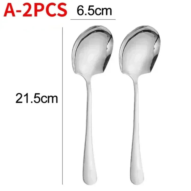 2/1Pcs Stainless Steel Spoon Large Long Handle Spoons Kitchen Cutlery Rice Dumpling Porridge Soup Scoops Restaurant Tableware Qme A-2PCS