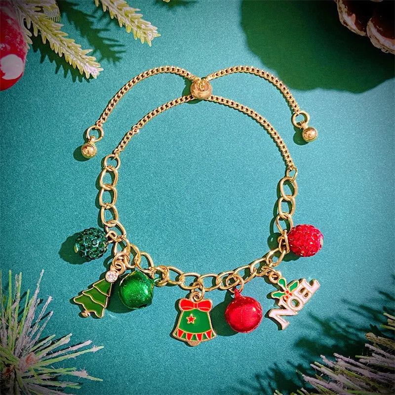 24 Day Advent Calendar Christmas Surprise Snowflake Elk Bell Creative Handmade DIY Children's Bracelet Jewelry Gifts Qme 4 18-30cm