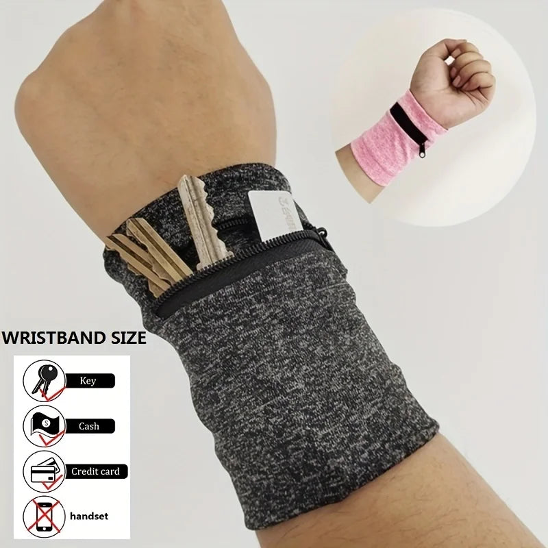 Zipper Pocket Wristband Sweatband Running Key Card Cash Storage Wrist Pouch Elastic Sports Arm Wallet Bracelet Qme