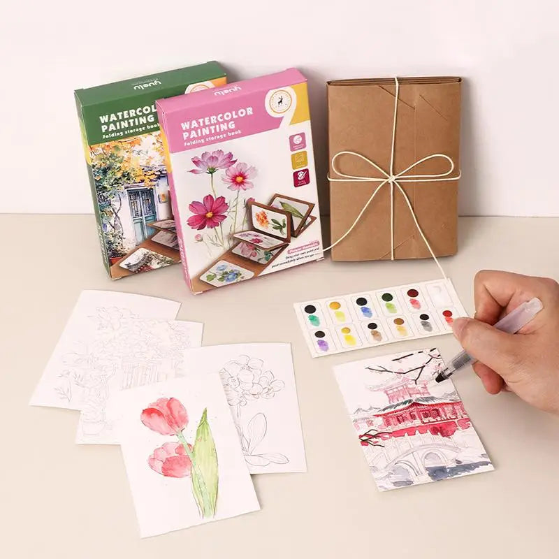 9 Sheets Watercolor Painting Thick Folding Storage Book Pen Holiday Qme