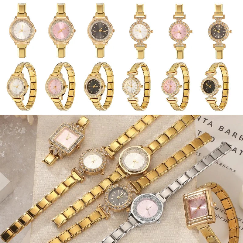 Fashion Italian Elastic Charm DIY 9mm Width Stainless Round Watch Women's Bracelet Bangle For Party Friend Birthday Jewelry Gift Qme