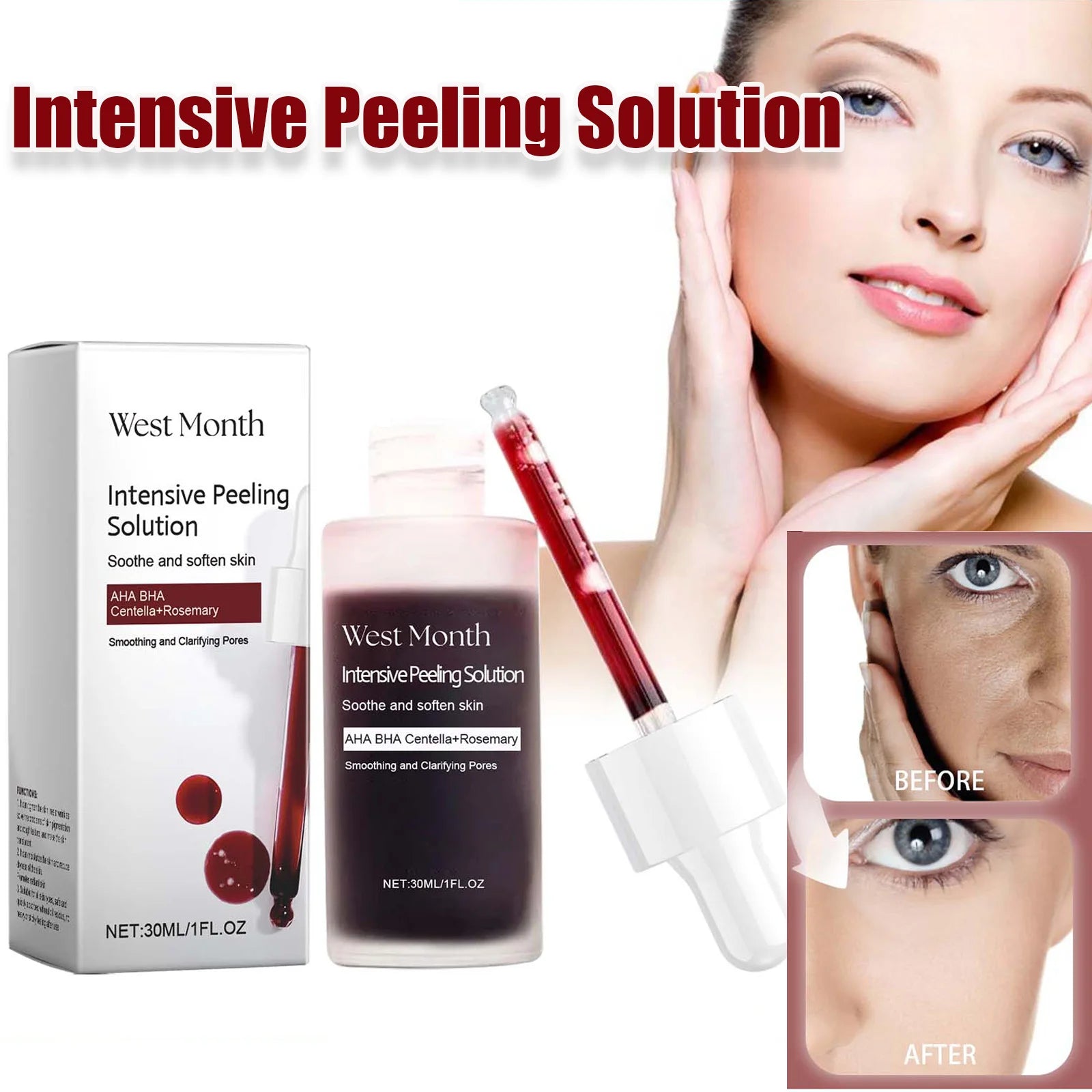 Peeling Face Serum Anti Acne Brightening Exfoliating Shrink Pores Salicylic Acid AHA Serum Reduces Blackheads Smoothing Facial Qme
