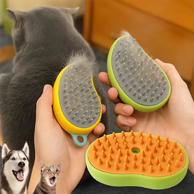 Steam Hair Removal Brush Electric Spray Cat Hair Brush Three in One Silicone Brush Used to Massage Pets Remove Floating Hairs Qme