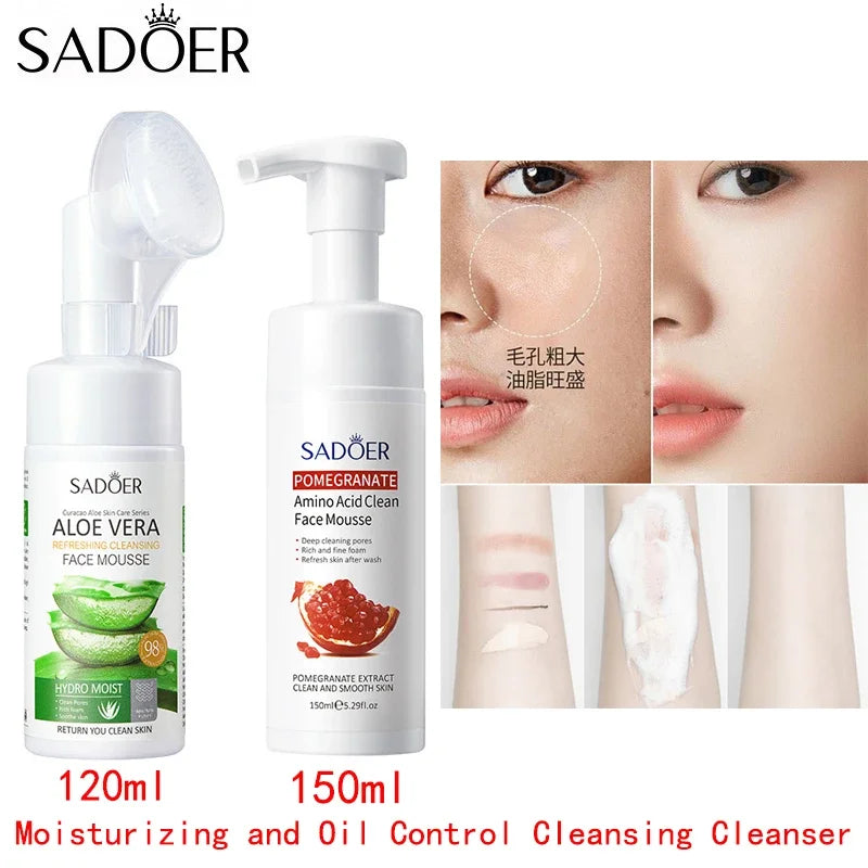SADOER Cleansing Mousse Aloe Red Pomegranate Amino Acid Cleanser with Brush Head Qme
