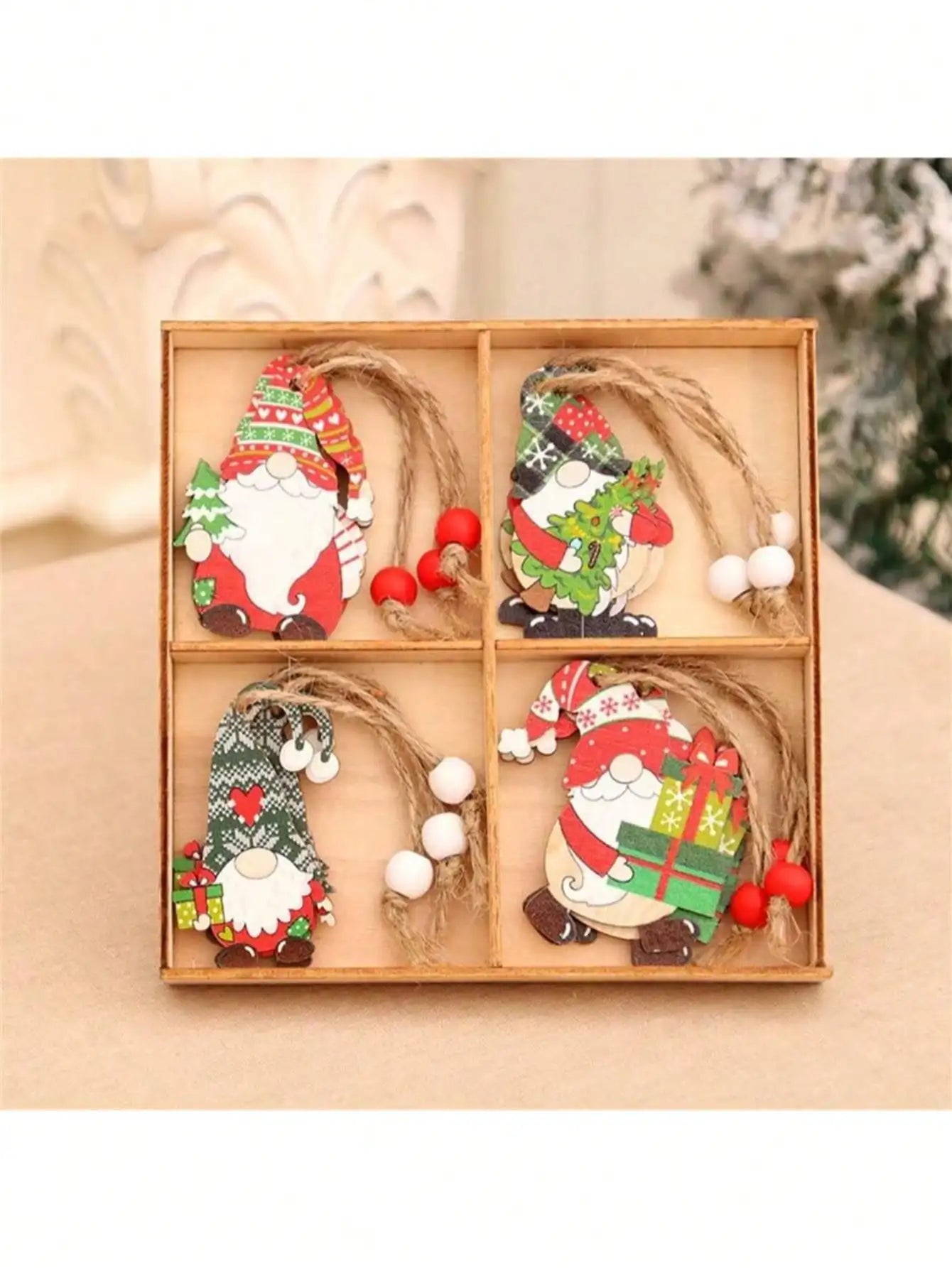 Faceless Old Man Christmas Wooden Pendant Box Tree Small Qme Santa Claus