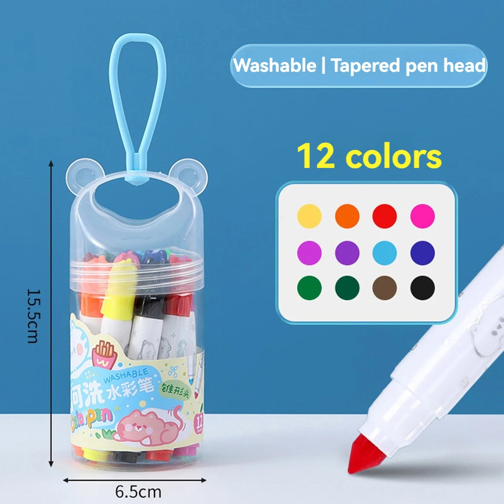 12/18/24 Pcs/set Color Washable Children Watercolor Brushes Marker Pen Tapered Tip Kawaii Drawing Stationery Qme 12 color