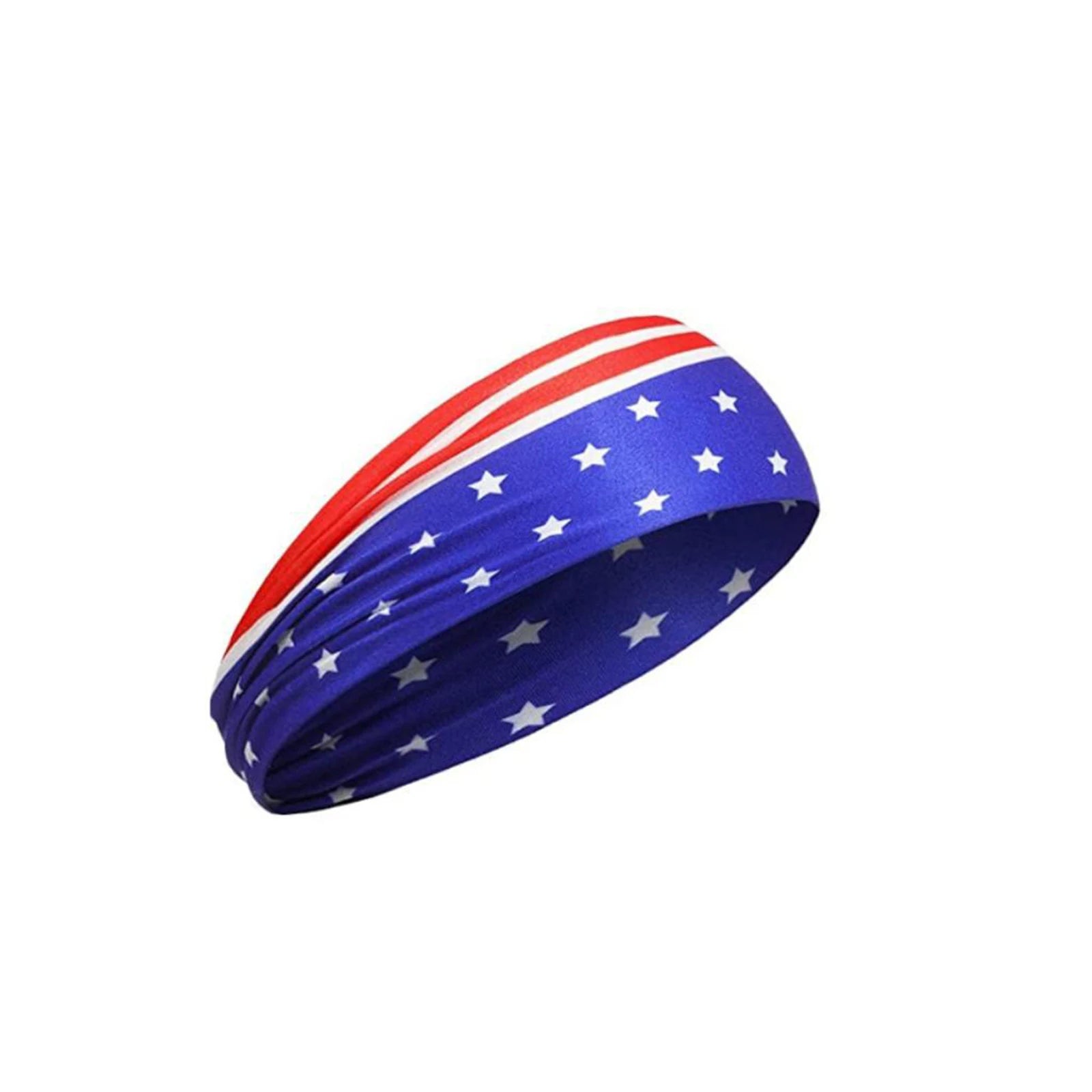 American Flag Independence Day Unisex Running Fitness Headband High Elastic Sports Yoga Sweatband Cotton Headscarf Qme H One Size