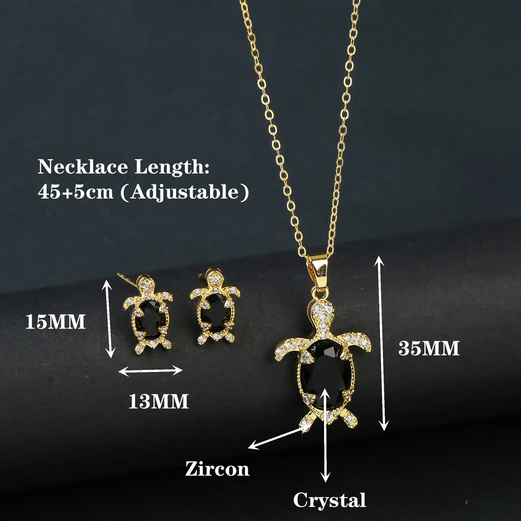 Hot Sale Luxury Cute Sea Turtle Jewelry Set Earrings Necklace Fashion for Women Animal Crystal Collection Jewelry Wedding Gifts Qme