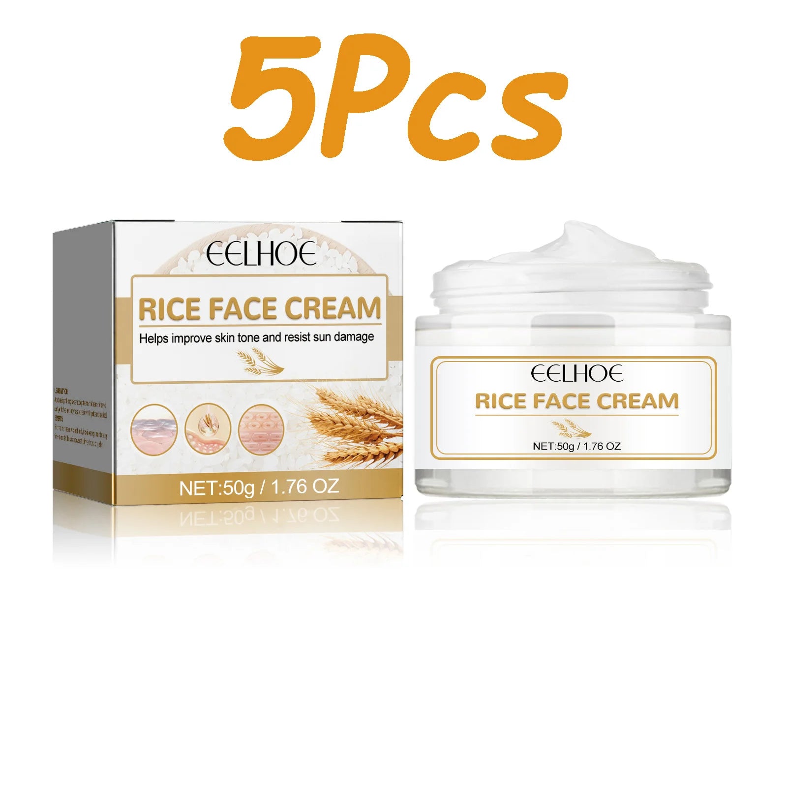 White Rice Face Cream Moisturizing Firming Fade Fine Lines Tighten Pores Lighten Dark Spots Nourishing Brightening Face Cream Qme 5 x 50g Boxed