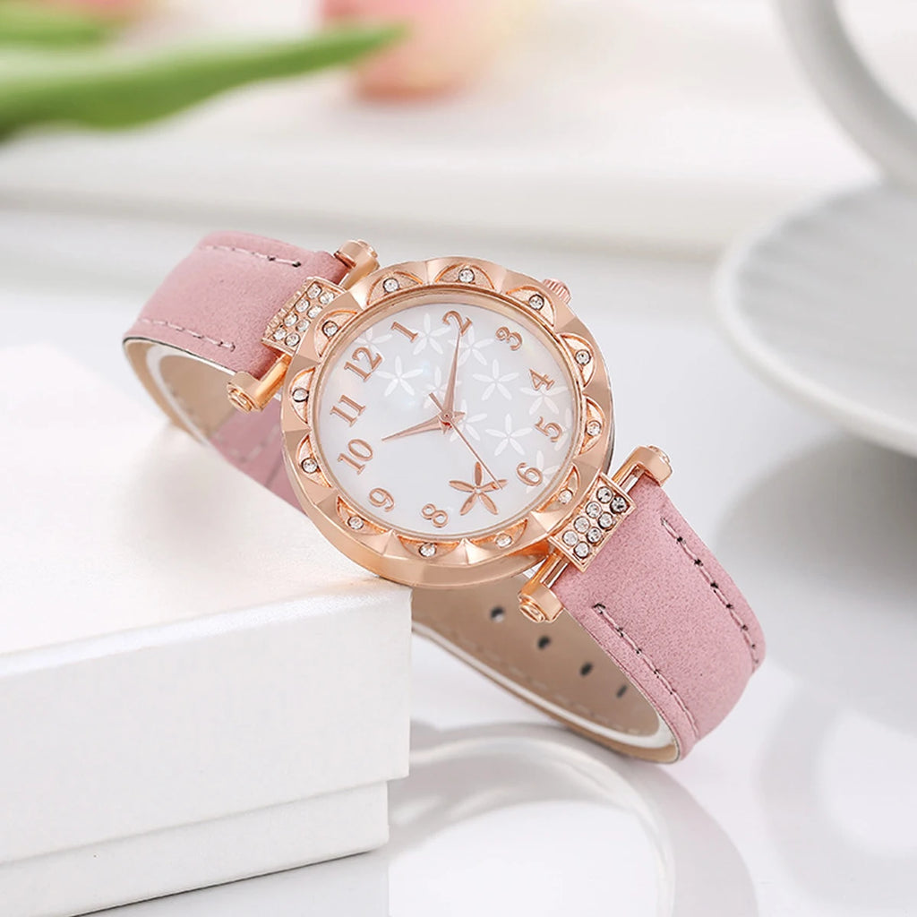 1pcs versatile and fashionable quartz watch with starfish personality and compact surface, paired with 5pcs hollow heart set Qme