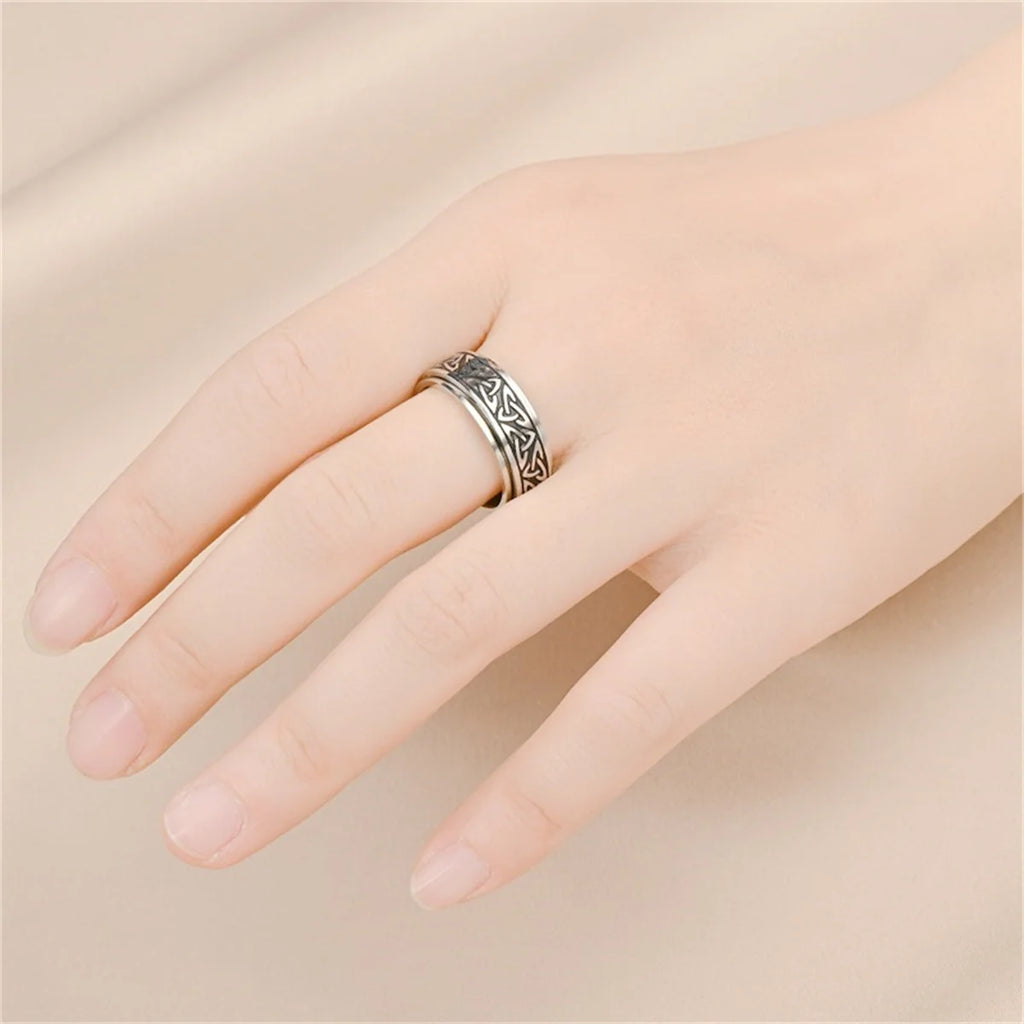 Anti Stress Knuckle Ring Man Stainless Steel Viking Characters Enamel Spinning Rotating Anxiety Control Ring Bague Homme Rings Qme