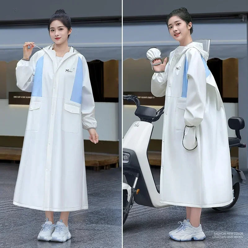 Single double long full body integrated cycling raincoat for electric motorcycle, battery car riding in rainstorm Qme