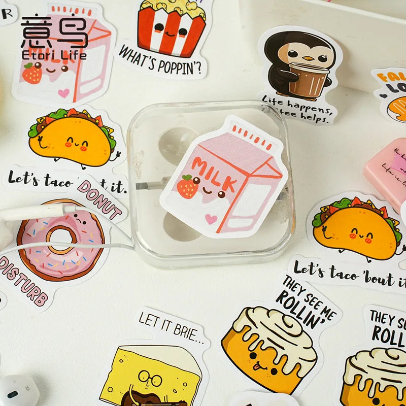 30 Sheets/Box Self-adhesive Sticker Kawill Dessert Character Creative Hand Tent Collage Material DIY Card Cup Sealing Sticker Qme