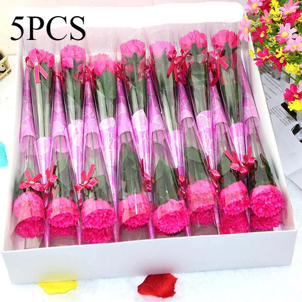 5pcs Carnation Soap Flower Valentine's Day Gift Teacher Day Mother Day Flower Gift Home Party Decor Store Celebration Event Gift Qme 5pcs rosered