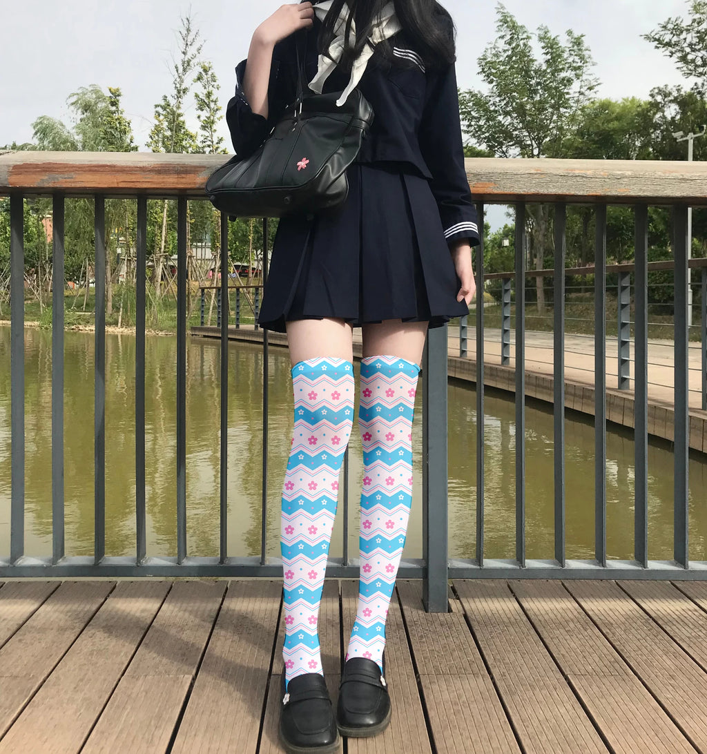 Cute Sweet Loli Stockings Fashion 3d Printing Striped Love Kawaii Qme