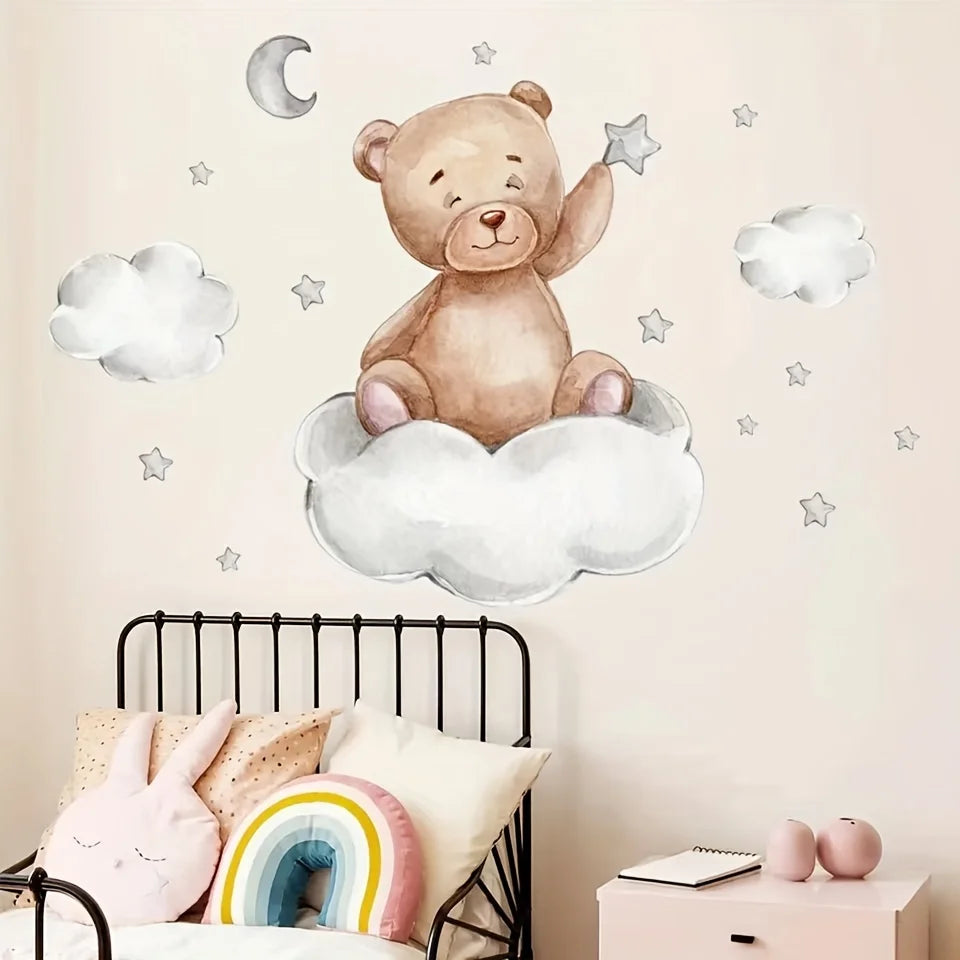 Home Decor Bear Moon Cloud Star Cartoon Wall Decal Qme