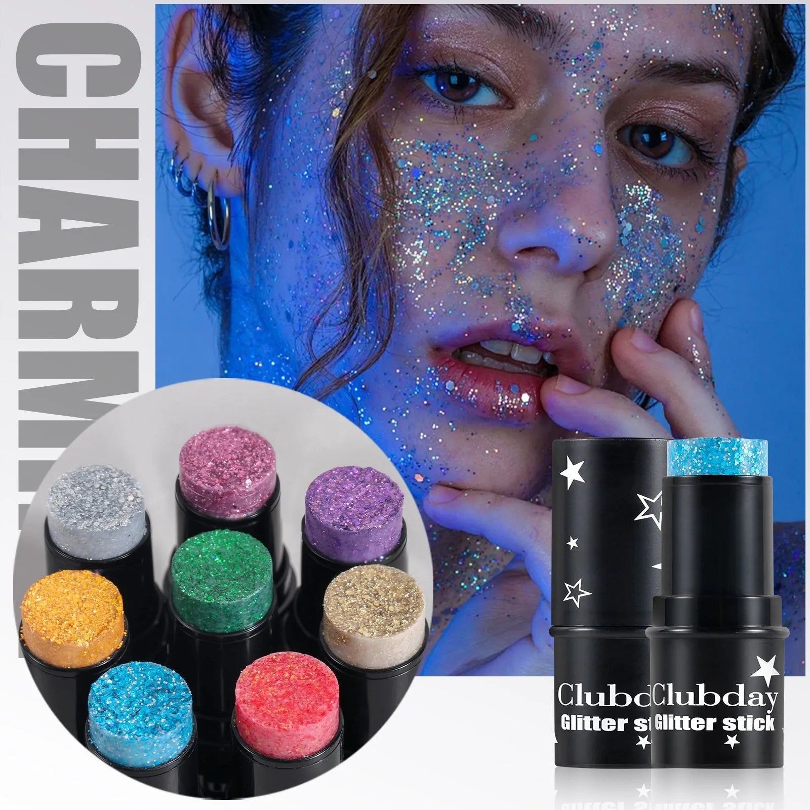 Purple Glitter Sequin Stick Multifunctional Face Lip Hair Body Sequins Eyeshadow Gel Music Festival Stage Makeup Decoration Tool Qme