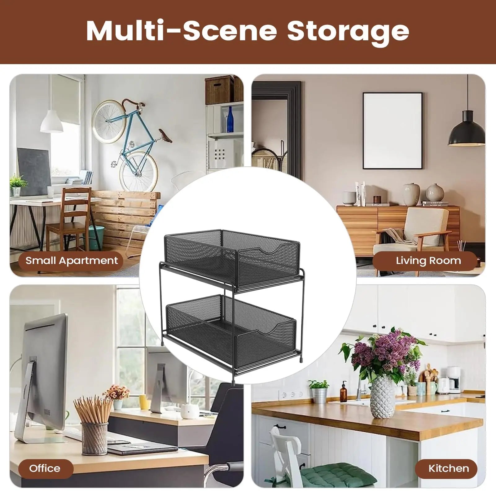 Sink Organizer Metal Large Capacity Pull-out Rack Kitchen Sponge Qme