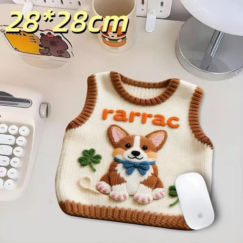 Desk Anti-slip Sweater Mouse Mat Simulated Printing Knitted Pad Cute Qme A16