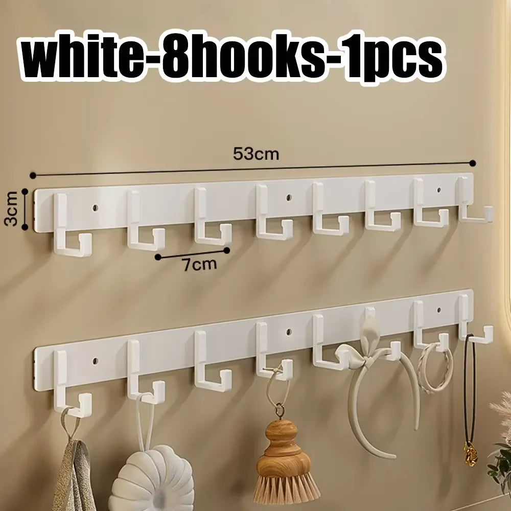 Ultra Thin Aluminum Alloy Wall Hook Easy Paste Mounting for Entryway Bag Key Hat and Casual Daily Wall Hanging Arrangement Qme white-8hooks-1pcs