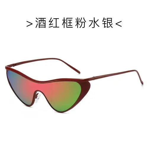 Vintage Cat Eye Sunglasses Women Luxury Brand Y2K Punk One-Piece Sun Glasses Shield Eyewear UV400 Shades Qme Black Gray