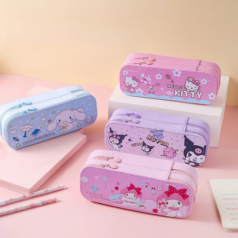 Hello Kitty Kuromi Double-Layer Large-Capacity Pencil Case Pencil Case Melody Student Cartoon Stationery Box & Storage Case Qme