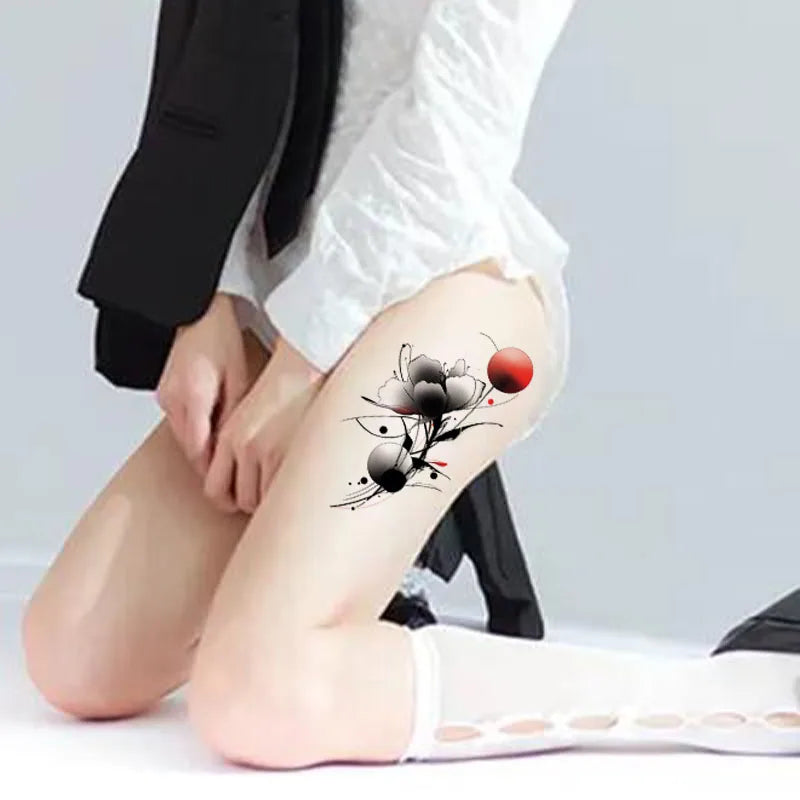 Realistic Lotus and Sunflower Tattoo for Hips and Legs, Sexy Collarbone, Waterproof and Sweatproof Temporary Tattoo Sticker Qme