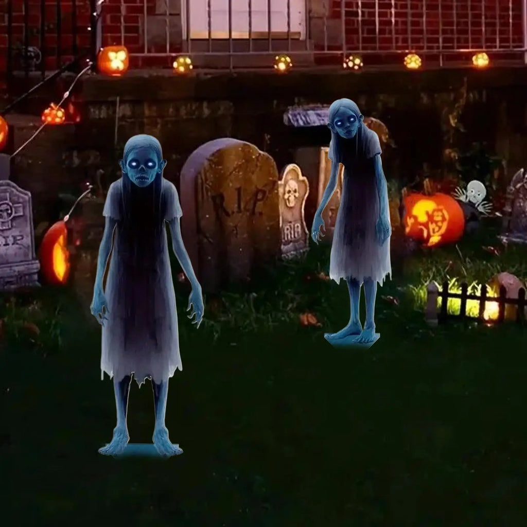 Haunted Twin Ghost Yard Signs Spooky Twins Outdoor Stakes Decorations Qme