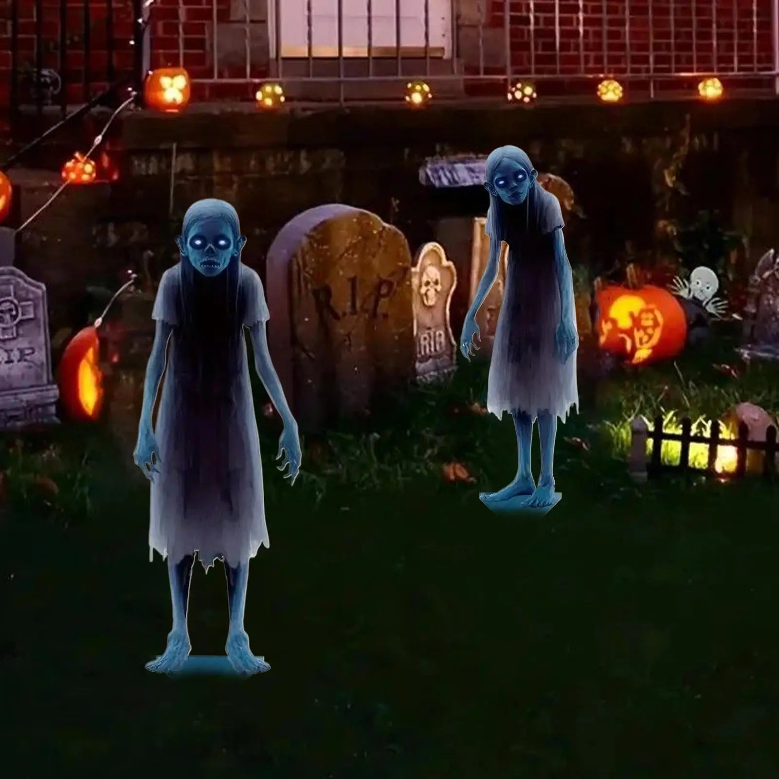 Haunted Twin Ghost Yard Signs Spooky Twins Outdoor Stakes Decorations Qme