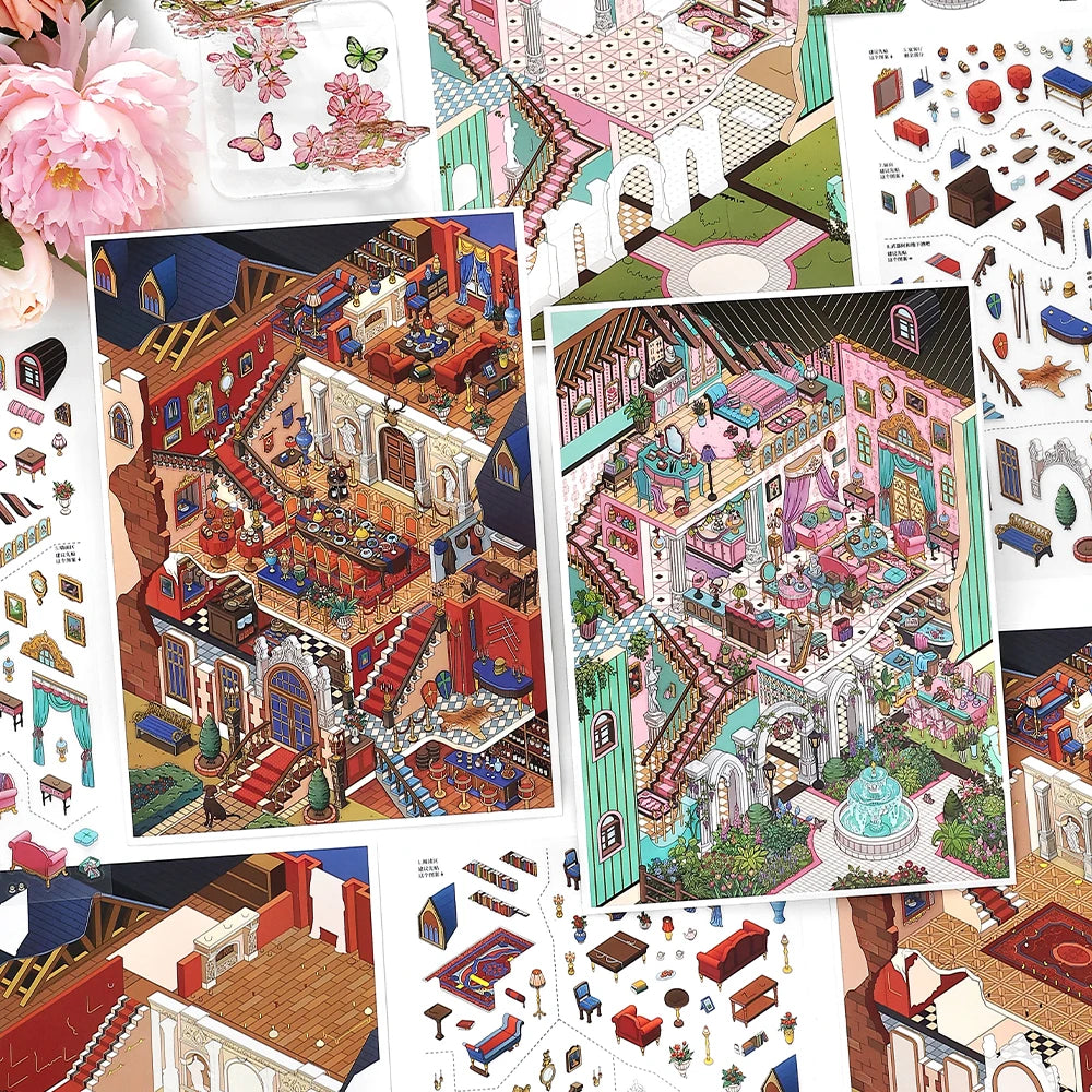 House Diorama Sticker Set, Must-Have for Craft Lovers, Fun Relaxing Activity, Stress Relief Game, Perfect Gift Qme