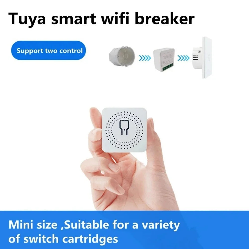 Hot Tuya Mini 16A WiFi Switch Smart Life App 2 Way Control Smart Home Automation Module Interruptor Work for Alexa Google Home Qme