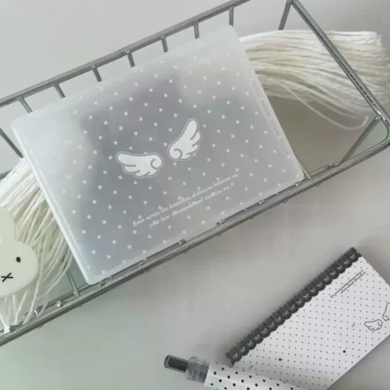 Korean Style Frosted Photocard Holder Box - Cute Star Polka Dot Wings Desktop Storage Case -DIY Deco Sticker Organizer for Girls Qme