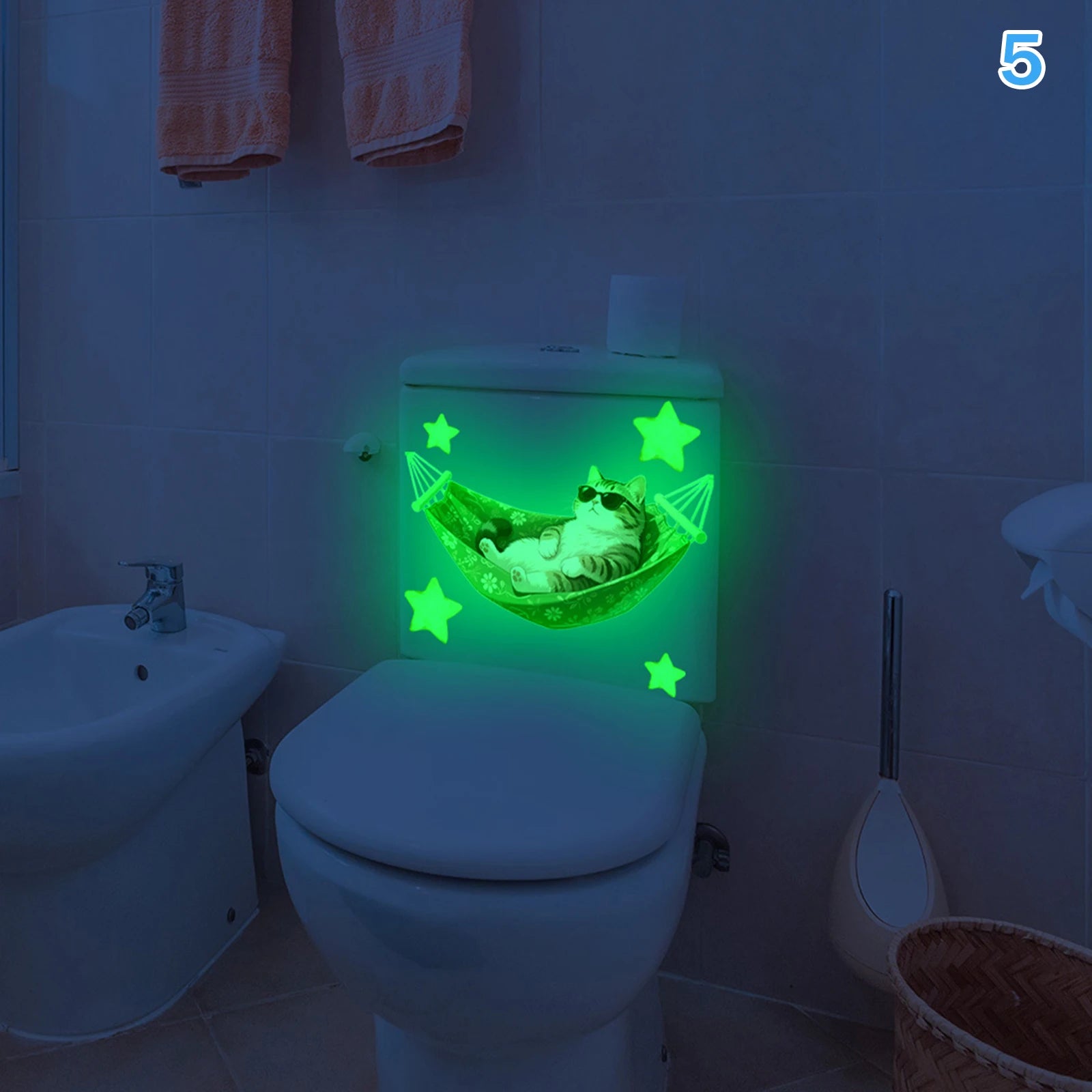 Bathroom Luminous Toilet Sticker Night Light Pink Chrysanthemum Toilet Seat Cover Sticker Self-Adhesive Beautify Home Decor Qme style 16
