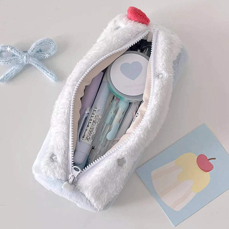 Cute Cake Cosmetics Bag Swiss Roll Plush Pencil Case Kawaii Large Qme