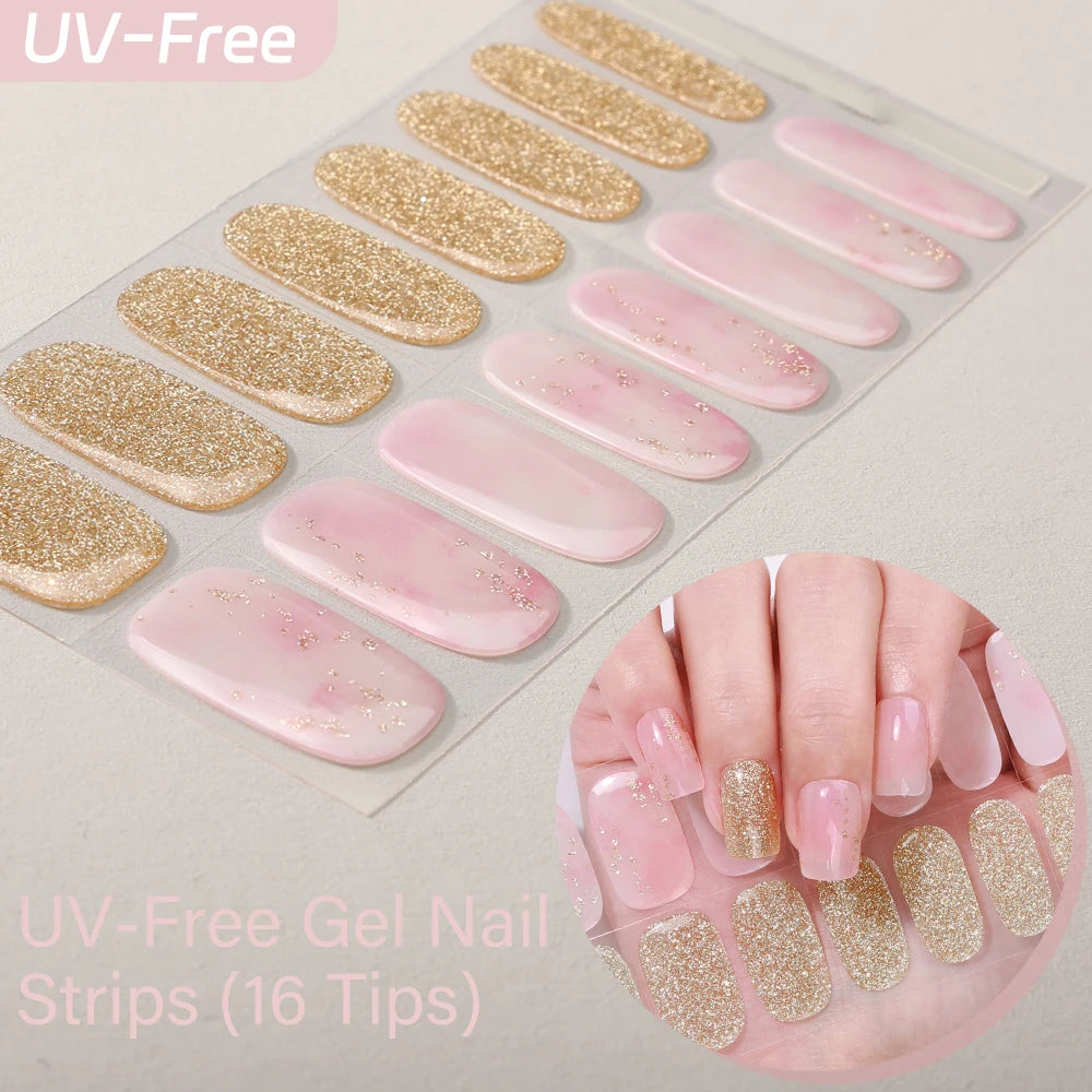 16Tips Full Cover Nail Stickers Sparkling Cat Eyes Polka Dot UV-Free Qme CMK-0058