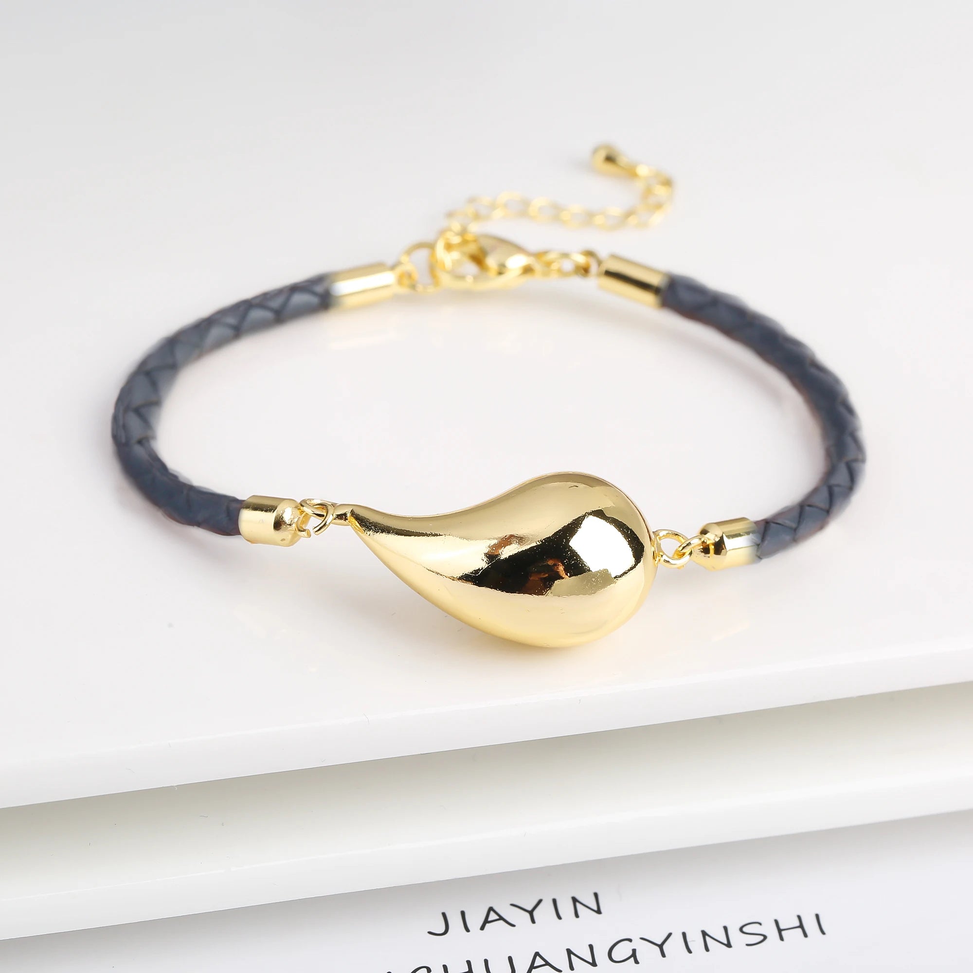 Simple Gold Plated Comma Leather Braided Adjustable Bracelet Fashion Women Water Drop Bracelet for Party Jewelry Gift Daily Wear Qme Color 6