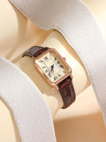 Women's Watch, Quartz Watch, Simple Fashion Casual Watch, Small Elegant Leather Strap, Square Dial with Roman Numerals Qme Coffee