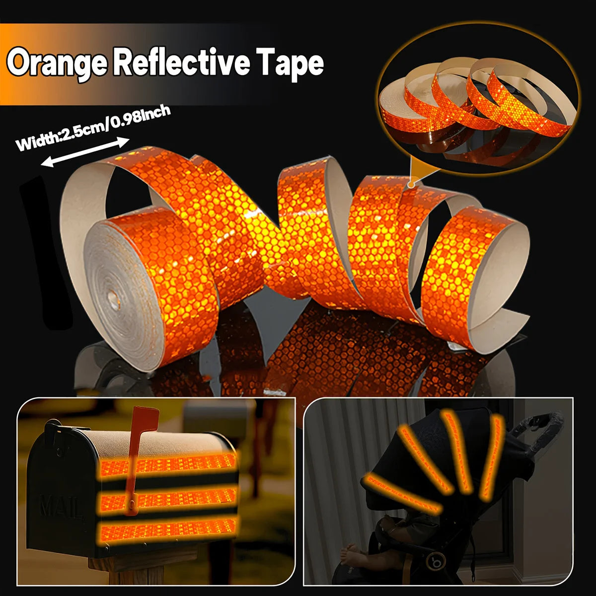 Reflective Car Stickers Outdoor Waterproof Warning Tapes White Red Fluorescent Yellow Reflectors Safety Strip Qme Orange 2.5cmX1M