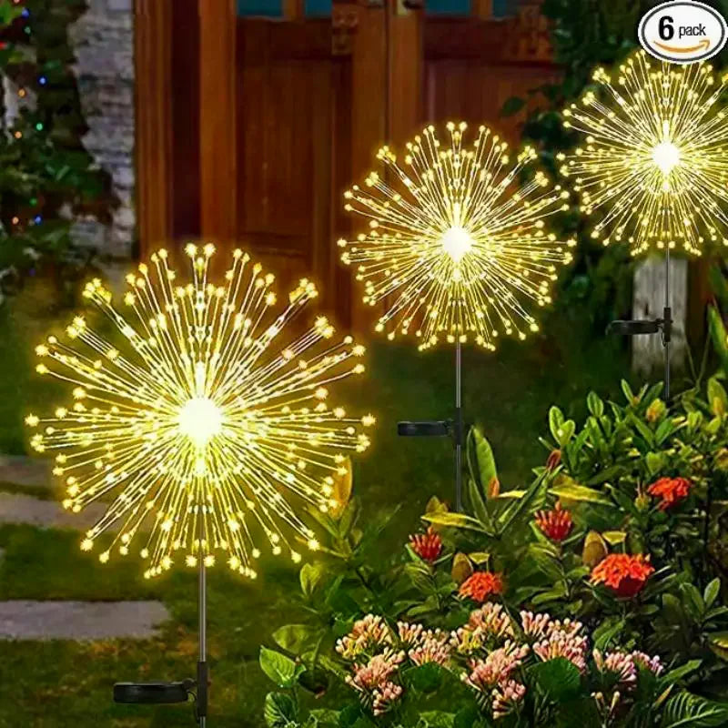 Outdoor Waterproof LED Solar Firework Lights Waterproof Garden Stake Fairy Lights For Pathway Yard Balcony Lawn Patio Qme