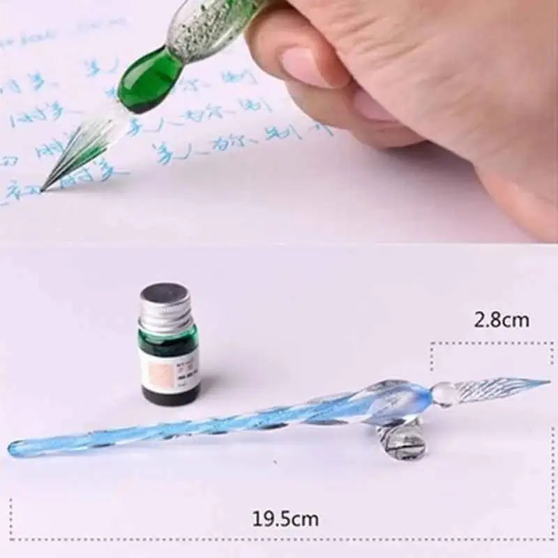 Crystal Glass Dipping Pen Box Colorful Gold Powder Ink Signature Qme