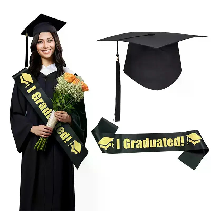 Class Of 2026 Black Golden Satin Sash Bachelor Cap With Tassel Graduation Shoulder Strap Congrats Grad Party Photo Props Qme