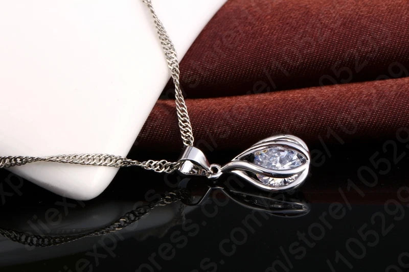 Jewelry Set for Women 925 Sterling Silver Color Cute Round Drop Shape Pendant Necklace Hoop Earring Big Promotion Sale Qme