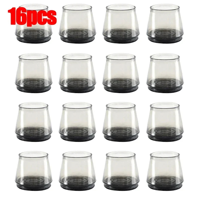 Transparent Silicone Chair Leg Floor Protector with Wrapped Felt Bar Stool Chair Leg Furniture Leg Feet Protection Cover 16/4PCS Qme black-16pcs L(30mm-40mm)
