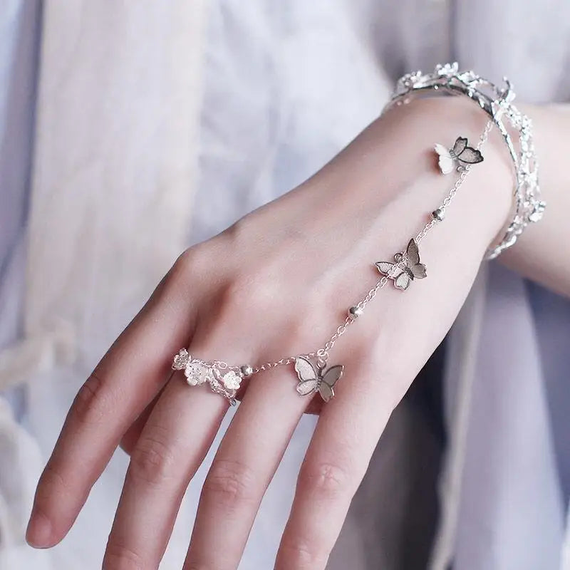 Chinese Retro Butterfly Bell Water Drop Ring Bracelet Bangle Court Antique Open Bracelet Women's Girlfriend Fairy Fashion Gift Qme