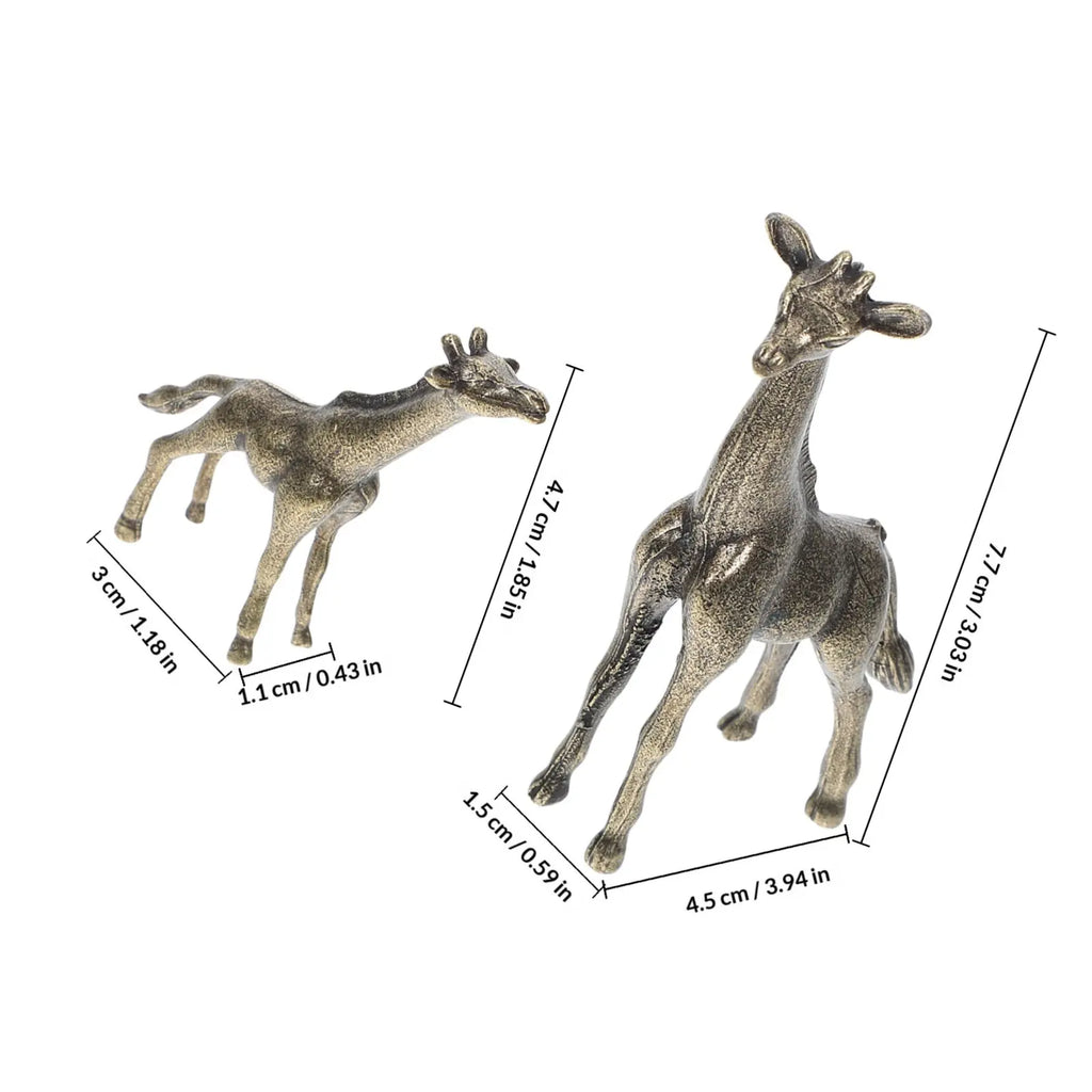 2Pcs Premium Brass Giraffe Art Sculptures Finish Home Decor Office Desk Accessory Wildlife Animal Craft Qme
