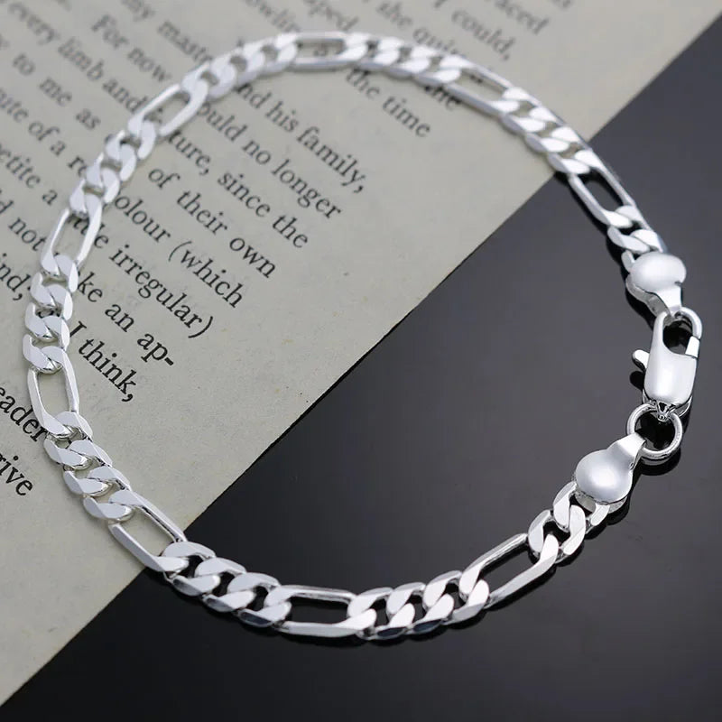 Charm 925 Sterling Silver Bracelets for Women Simple Fine 4MM Chain Fashion Wedding Party Christmas Gifts Jewelry Qme