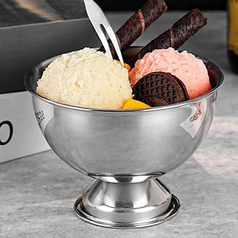 Stainless Steel Ice Cream Cup Gold Silver Dessert Bowl Spoon Qme